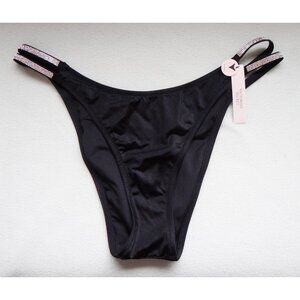 Victoria's Secret Black Double Shine Strap Brazilian Panty Size L / NWT